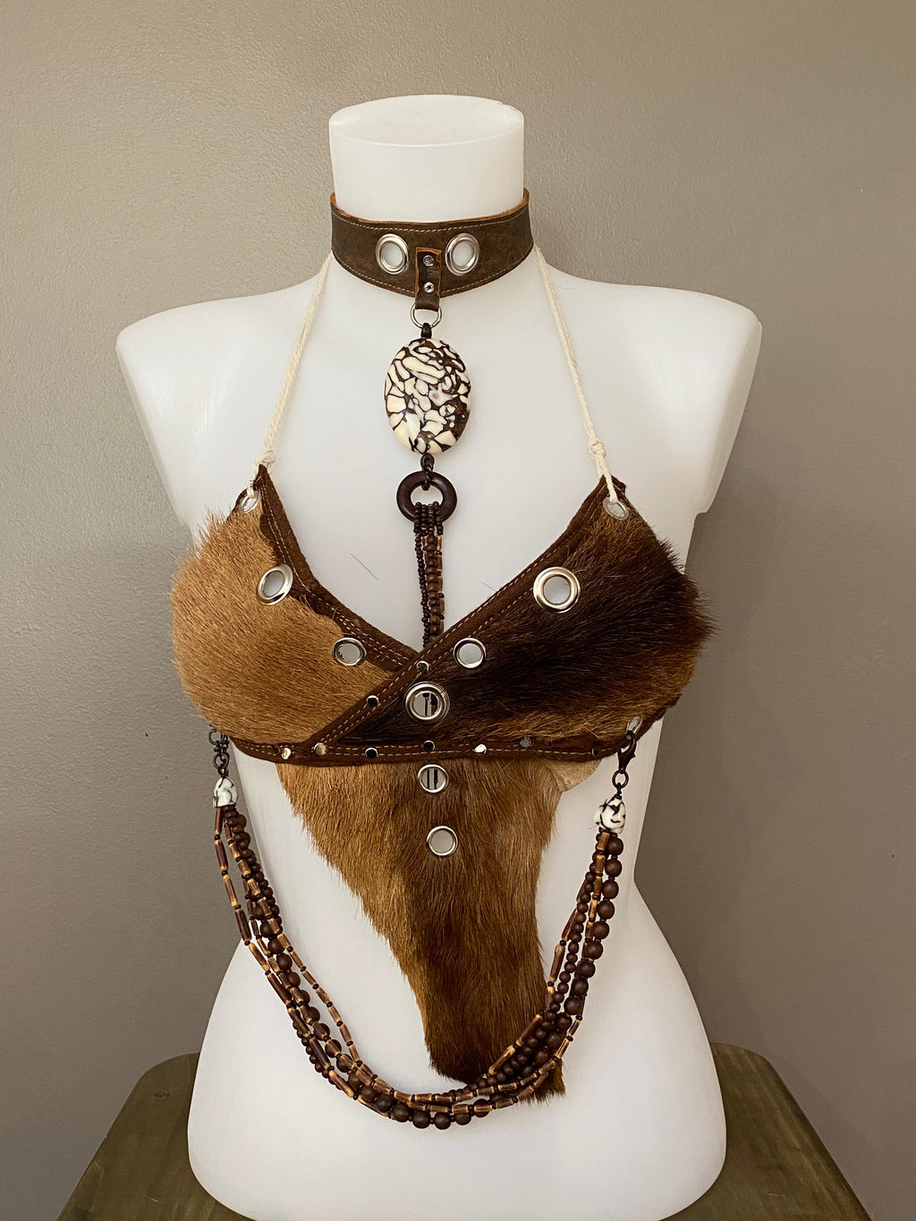 Top en cuir à poil