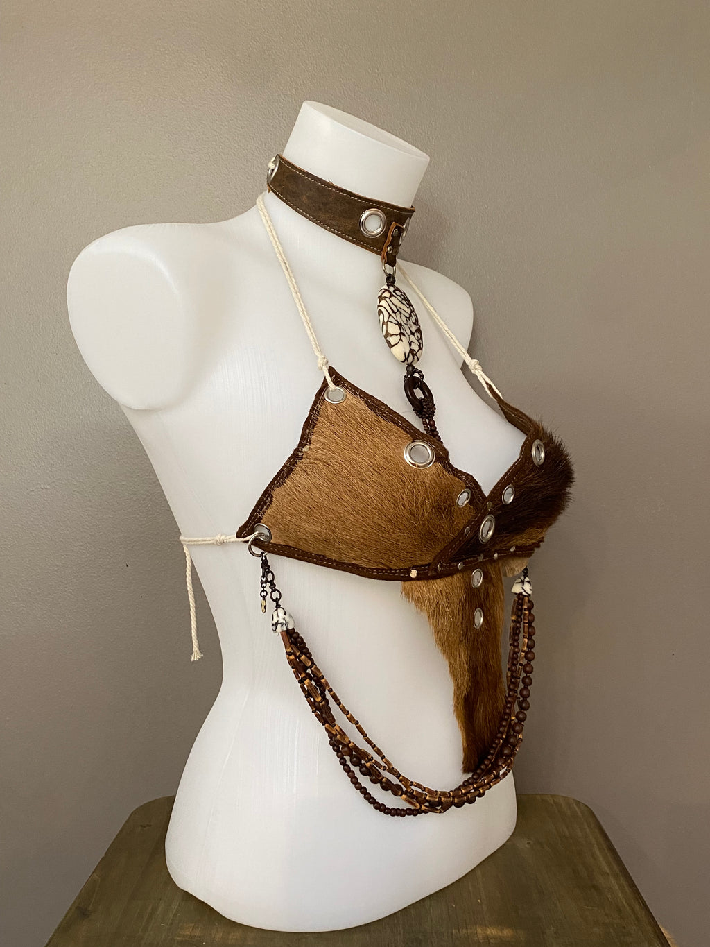 Top en cuir à poil